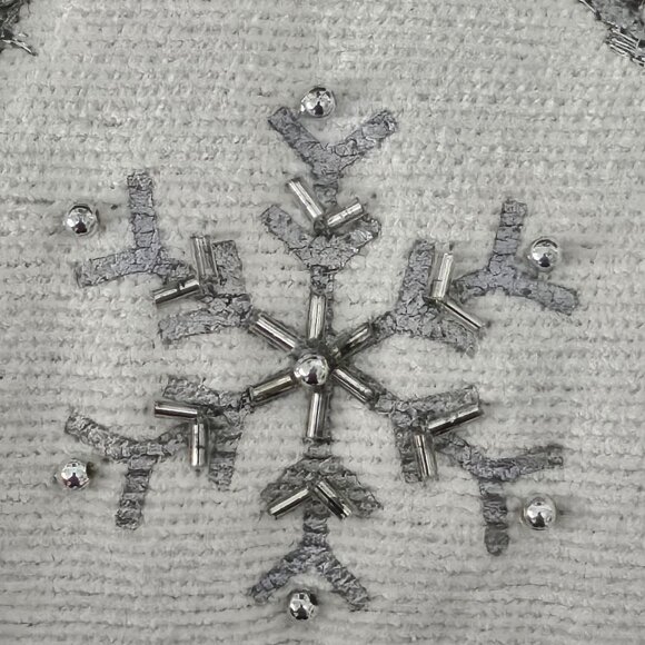 Cynthia Rowley Silver Beaded Snowflakes White Let it Snow Holiday Large Pillow - Picture 5 of 16